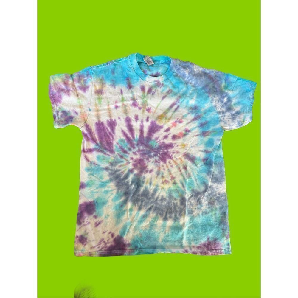 Gildan small adult unisex tye dye hippie psychedelic summer T-shirt purple blue
